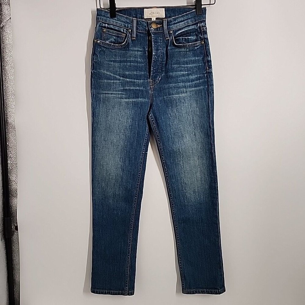 NEW The GREAT Size 24 Straight A Button Fly Blue Jeans Denim Women Pants Hi Rise